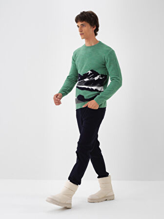 Xint Yeşil Yumuşak Dokulu Regular Fit Kazak