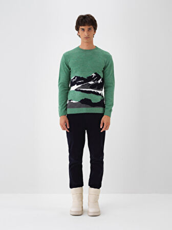 Xint Yeşil Yumuşak Dokulu Regular Fit Kazak