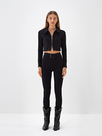 Xint Siyah Esnek Dokulu Slim Fit Sweatmont