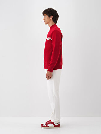 Xint Kırmızı Doğal Yün Dokulu Regular Fit Kazak