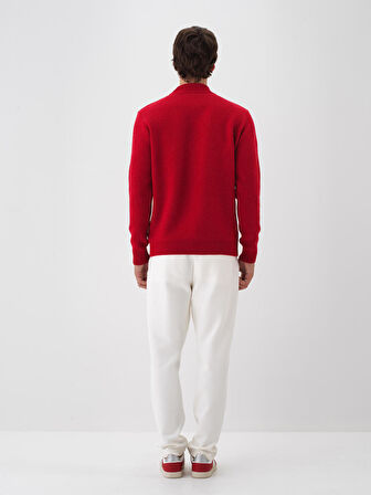 Xint Kırmızı Doğal Yün Dokulu Regular Fit Kazak