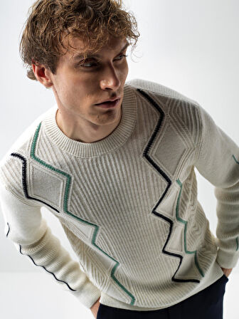 Xint Ekru Doğal Yün Dokulu Regular Fit Kazak