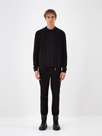 Xint Siyah Doğal Yün Dokulu Regular Fit Hırka