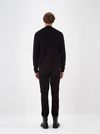 Xint Siyah Doğal Yün Dokulu Regular Fit Hırka