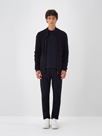 Xint Lacivert Doğal Yün Dokulu Regular Fit Hırka