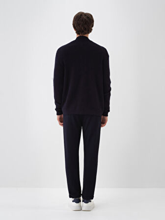 Xint Lacivert Doğal Yün Dokulu Regular Fit Hırka