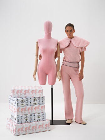 Xint Pembe Doğal Yün Dokulu Regular Fit Pantolon