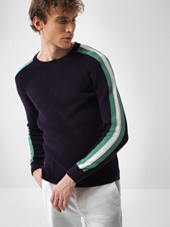 Xint Lacivert Doğal Yün Dokulu Regular Fit Kazak