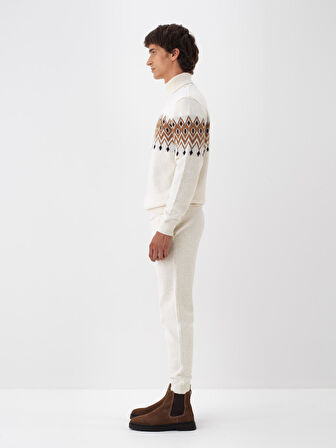 Xint Ekru Doğal Yün Dokulu Regular Fit Kazak