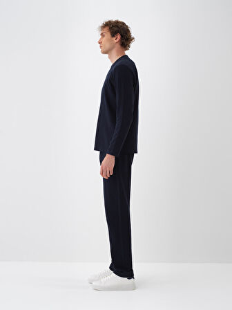Xint Lacivert Pamuk Dokulu Regular Fit Sweat Pantolon