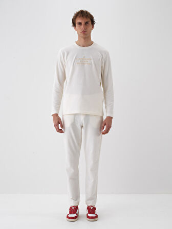 Xint Ekru Pamuk Dokulu Regular Fit Sweat Pantolon