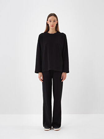 Xint Siyah Pamuk Dokulu Oversize Sweat Pantolon