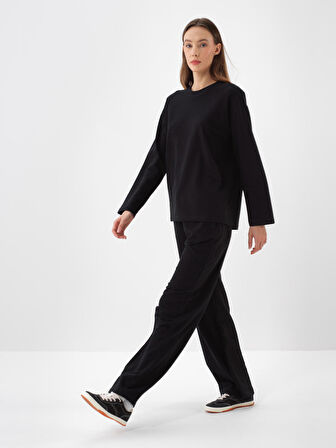 Xint Siyah Pamuk Dokulu Oversize Sweat Pantolon