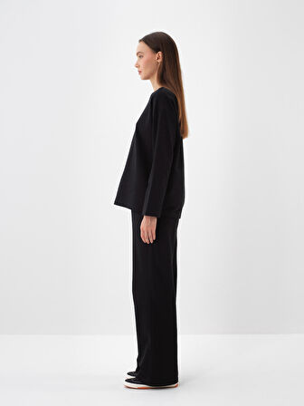 Xint Siyah Pamuk Dokulu Oversize Sweat Pantolon