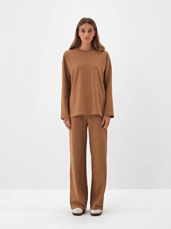 Xint Camel Pamuk Dokulu Oversize Sweat Pantolon