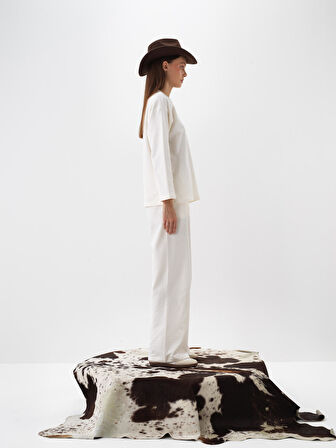 Xint Ekru Pamuk Dokulu Oversize Sweat Pantolon