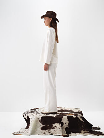 Xint Ekru Pamuk Dokulu Oversize Sweat Pantolon