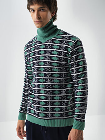 Xint Lacivert Doğal Yün Dokulu Regular Fit Kazak