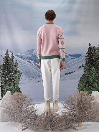 Xint Pembe Doğal Yün Dokulu Regular Fit Kazak