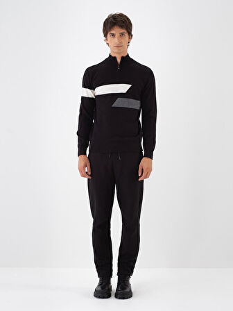 Xint Siyah Doğal Yün Dokulu Regular Fit Kazak