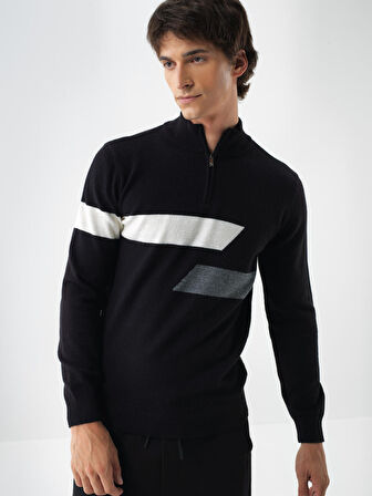 Xint Siyah Doğal Yün Dokulu Regular Fit Kazak