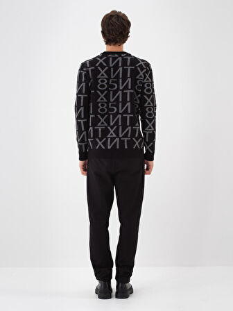 Xint Siyah Doğal Yün Dokulu Regular Fit Kazak