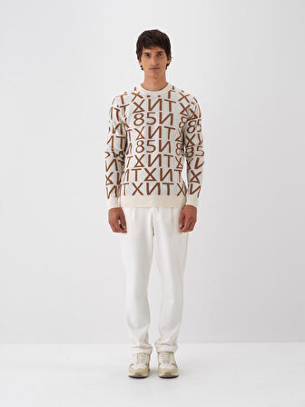 Xint Ekru Doğal Yün Dokulu Regular Fit Kazak