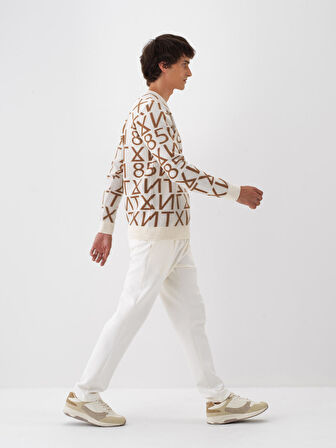 Xint Ekru Doğal Yün Dokulu Regular Fit Kazak