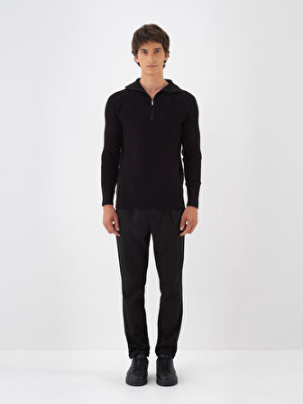 Xint Siyah Doğal Yün Dokulu Regular Fit Kazak