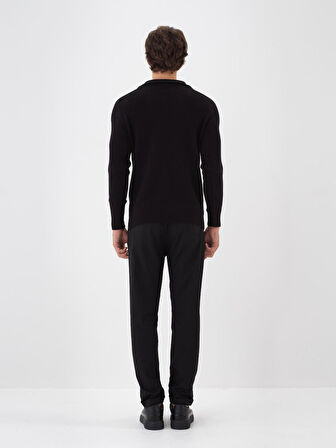 Xint Siyah Doğal Yün Dokulu Regular Fit Kazak