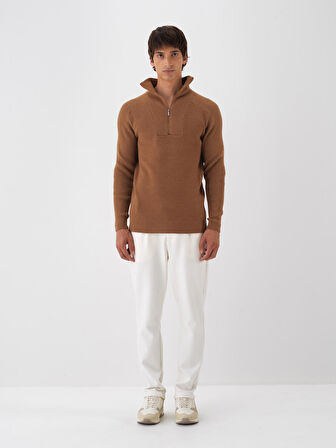 Xint Camel Doğal Yün Dokulu Regular Fit Kazak