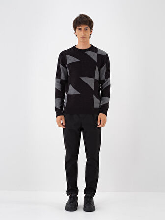 Xint Siyah Doğal Yün Dokulu Regular Fit Kazak