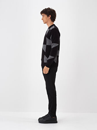 Xint Siyah Doğal Yün Dokulu Regular Fit Kazak