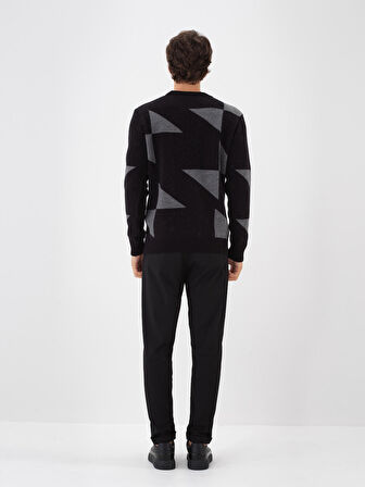 Xint Siyah Doğal Yün Dokulu Regular Fit Kazak