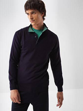 Xint Lacivert Doğal Yün Dokulu Regular Fit Kazak