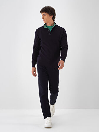 Xint Lacivert Doğal Yün Dokulu Regular Fit Kazak