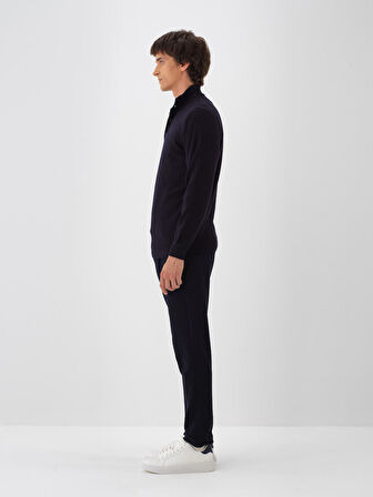 Xint Lacivert Doğal Yün Dokulu Regular Fit Kazak