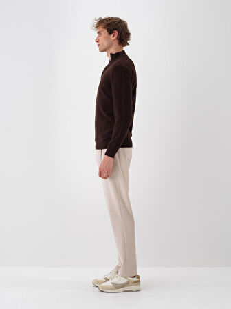 Xint Kahverengi Doğal Yün Dokulu Regular Fit Kazak