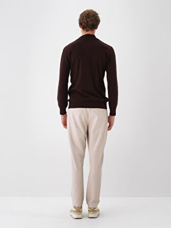 Xint Kahverengi Doğal Yün Dokulu Regular Fit Kazak