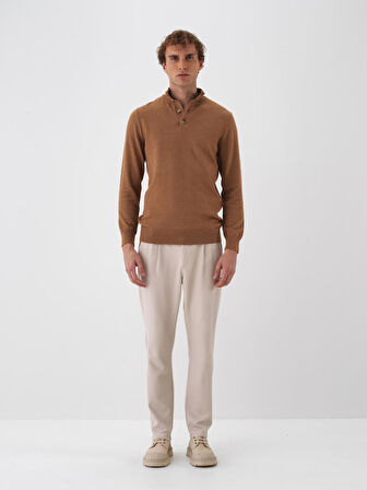 Xint Camel Doğal Yün Dokulu Regular Fit Kazak