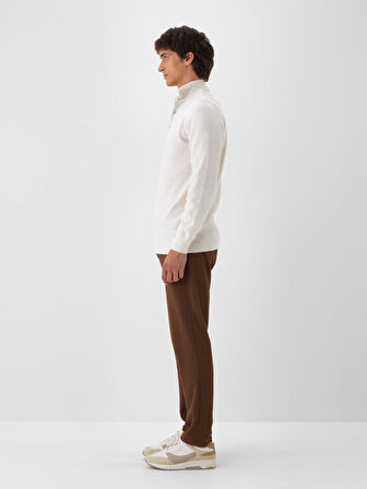 Xint Ekru Doğal Yün Dokulu Regular Fit Kazak