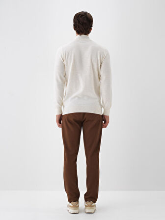 Xint Ekru Doğal Yün Dokulu Regular Fit Kazak