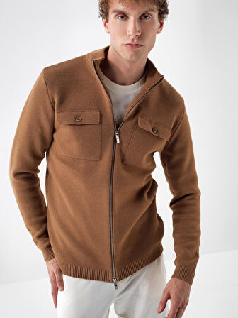 Xint Camel Doğal Yün Dokulu Regular Fit Hırka