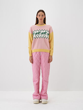 Xint Pembe Doğal Yün Dokulu Oversize Kazak