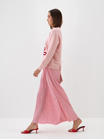 Xint Pembe Doğal Yün Dokulu Oversize Kazak