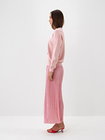 Xint Pembe Doğal Yün Dokulu Oversize Kazak