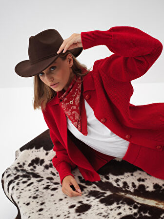 Xint Kırmızı Doğal Yün Dokulu Oversize Ceket