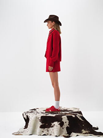 Xint Kırmızı Doğal Yün Dokulu Oversize Ceket