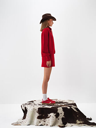 Xint Kırmızı Doğal Yün Dokulu Oversize Ceket