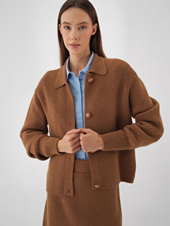 Xint Camel Doğal Yün Dokulu Oversize Ceket